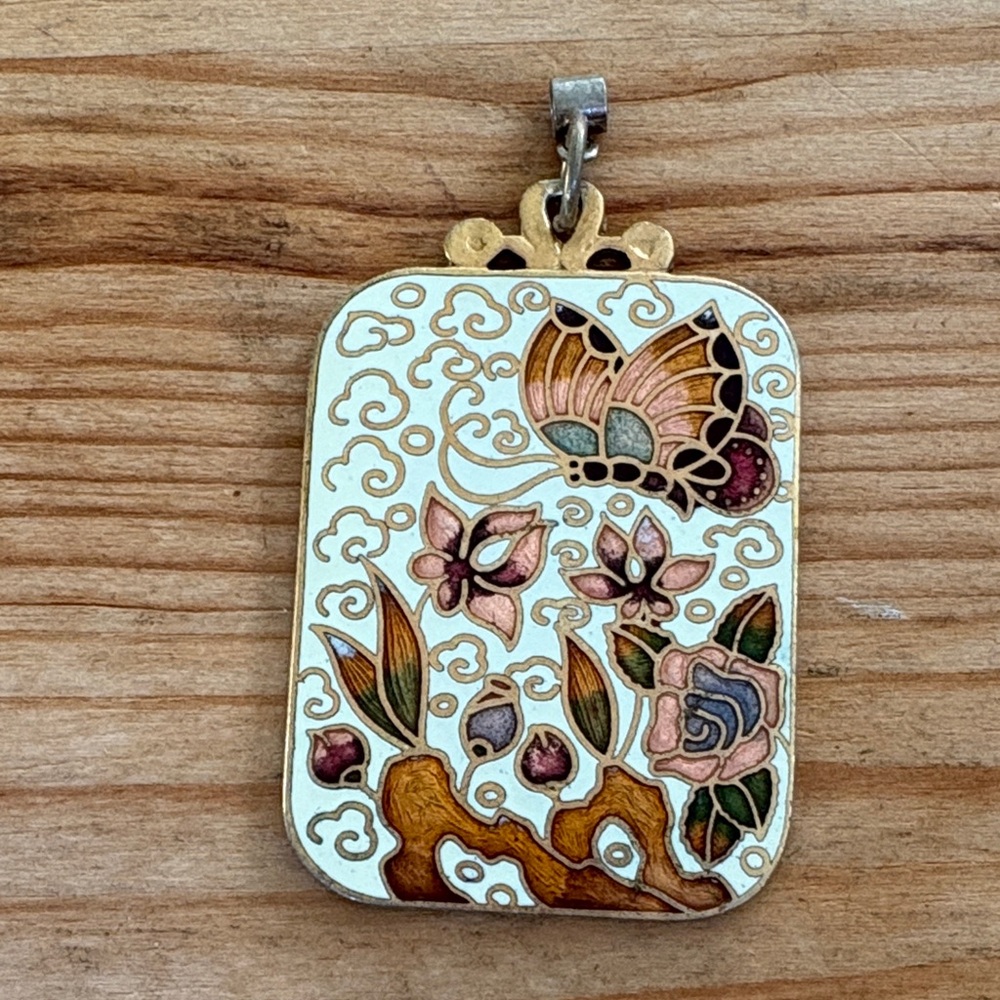 Butterfly and Floral Enamel Pendant